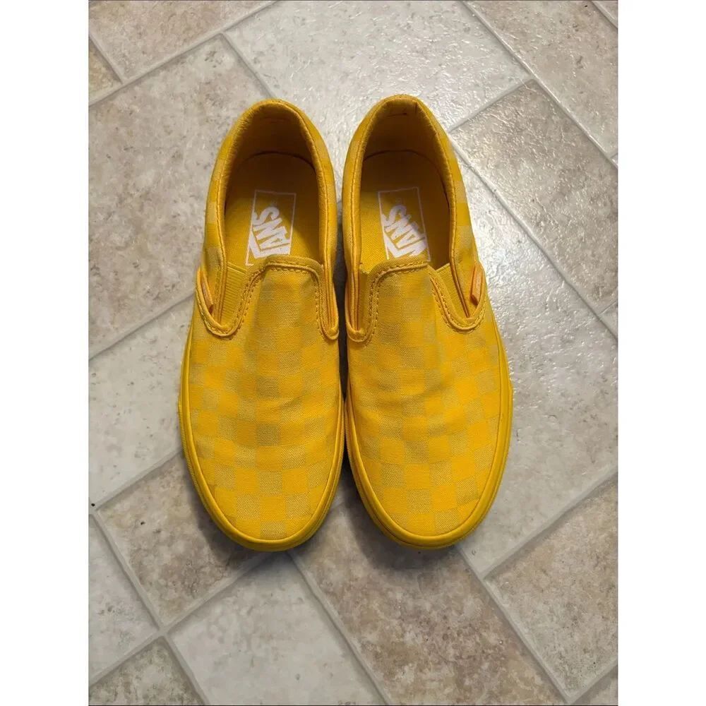 Vans Kids Yellow Checkerboard Slip-On Sneakers